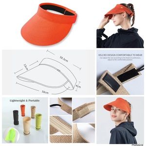 Oh Sunny red visor sun hat with carrying bag NWT